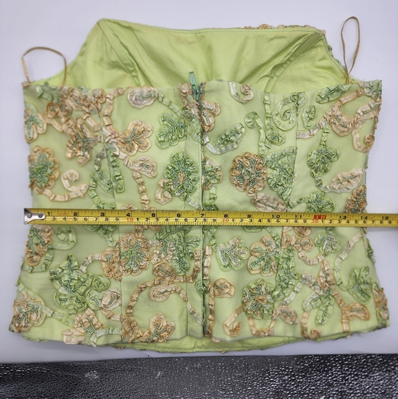 AusM Vintage Green Foral Beaded Bodice Corset Top - Picture 14 of 16